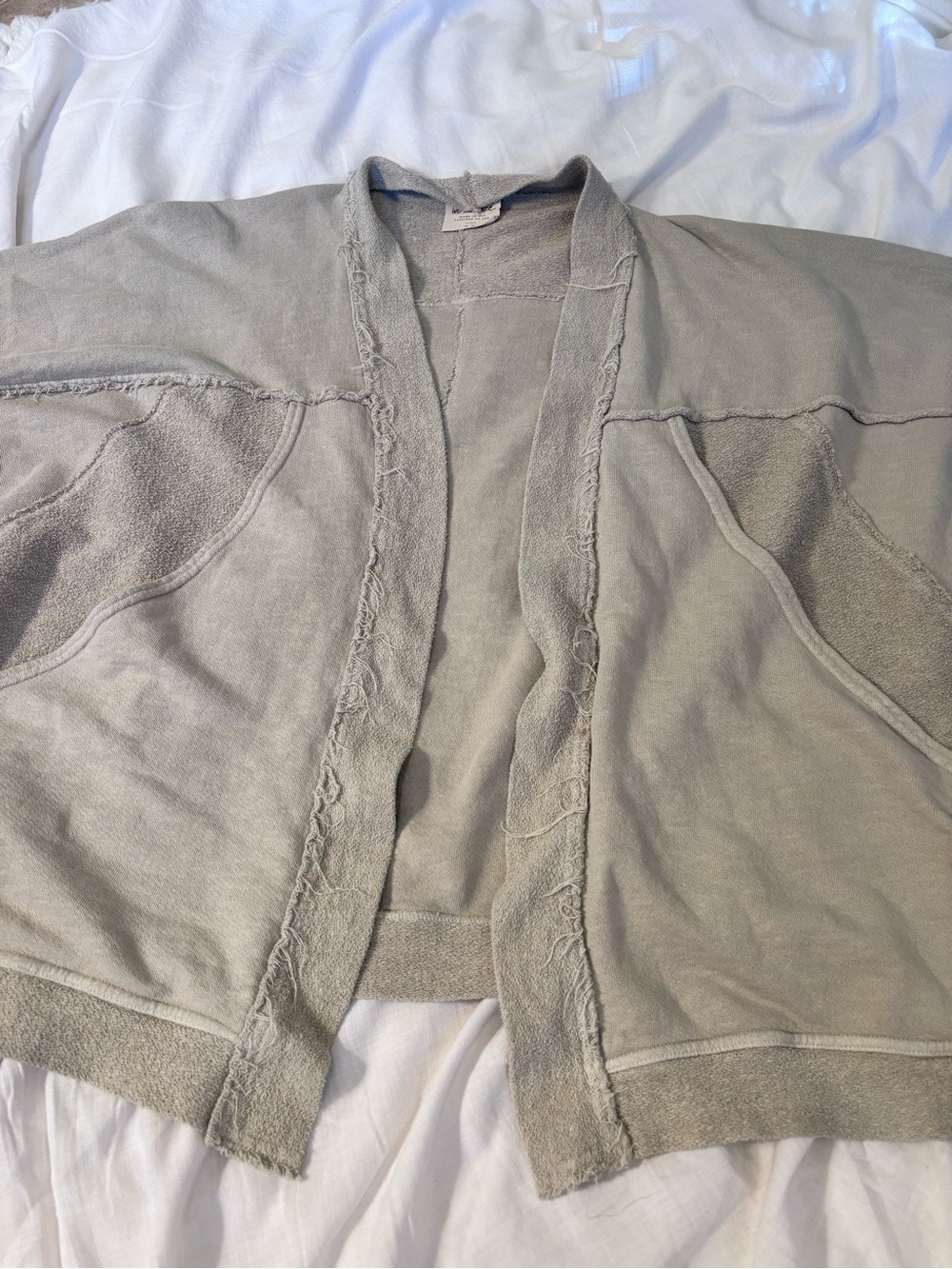 We The Free Free People Light Stone Open-Front Raw-Edge Cardigan